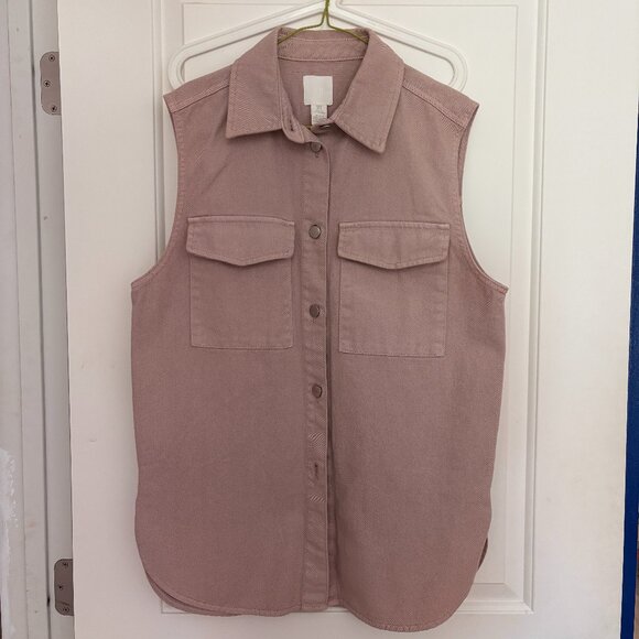 H&M Oversized denim vest jacket | Dusty Mauve, Size Small - Picture 2 of 4